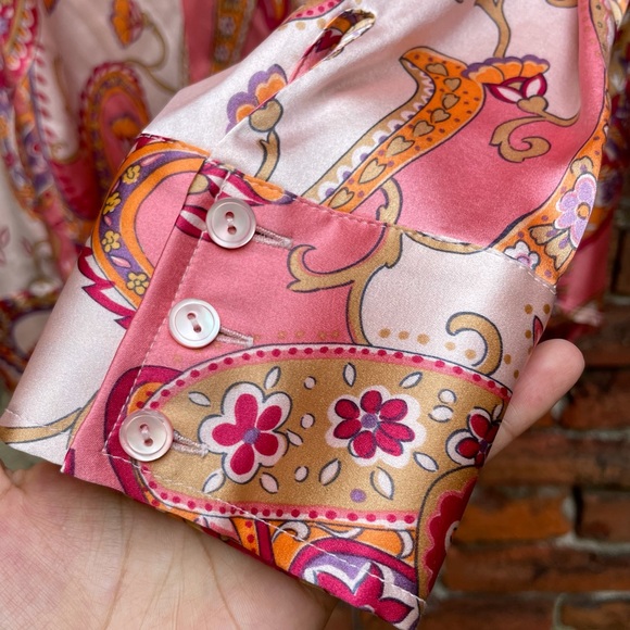 Pink paisley print long sleeve silk button down 6 - Picture 8 of 10